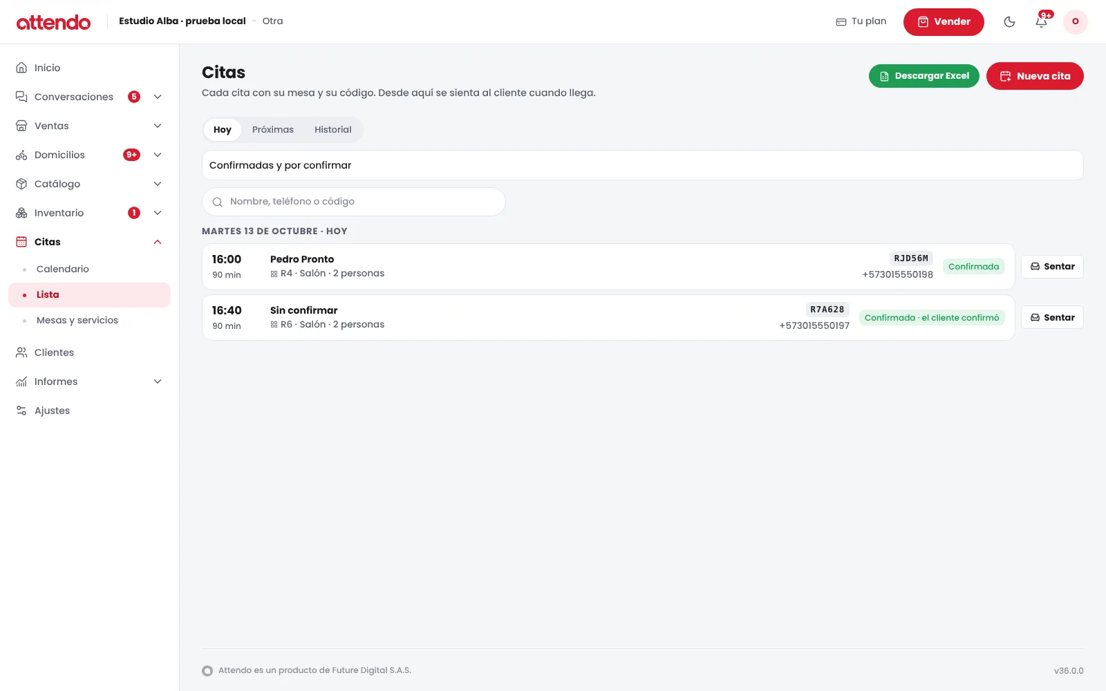 El calendario de Reservas de Attendo